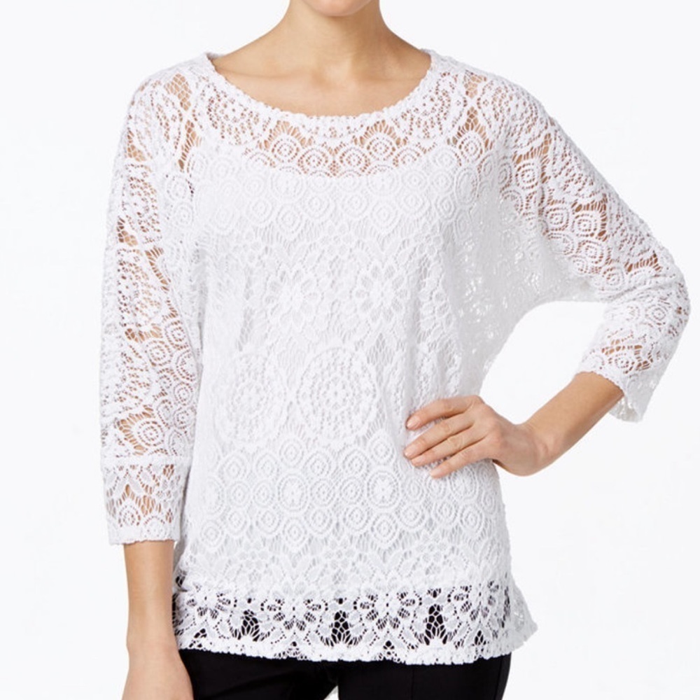 ALFANI•white lace overlay blouse